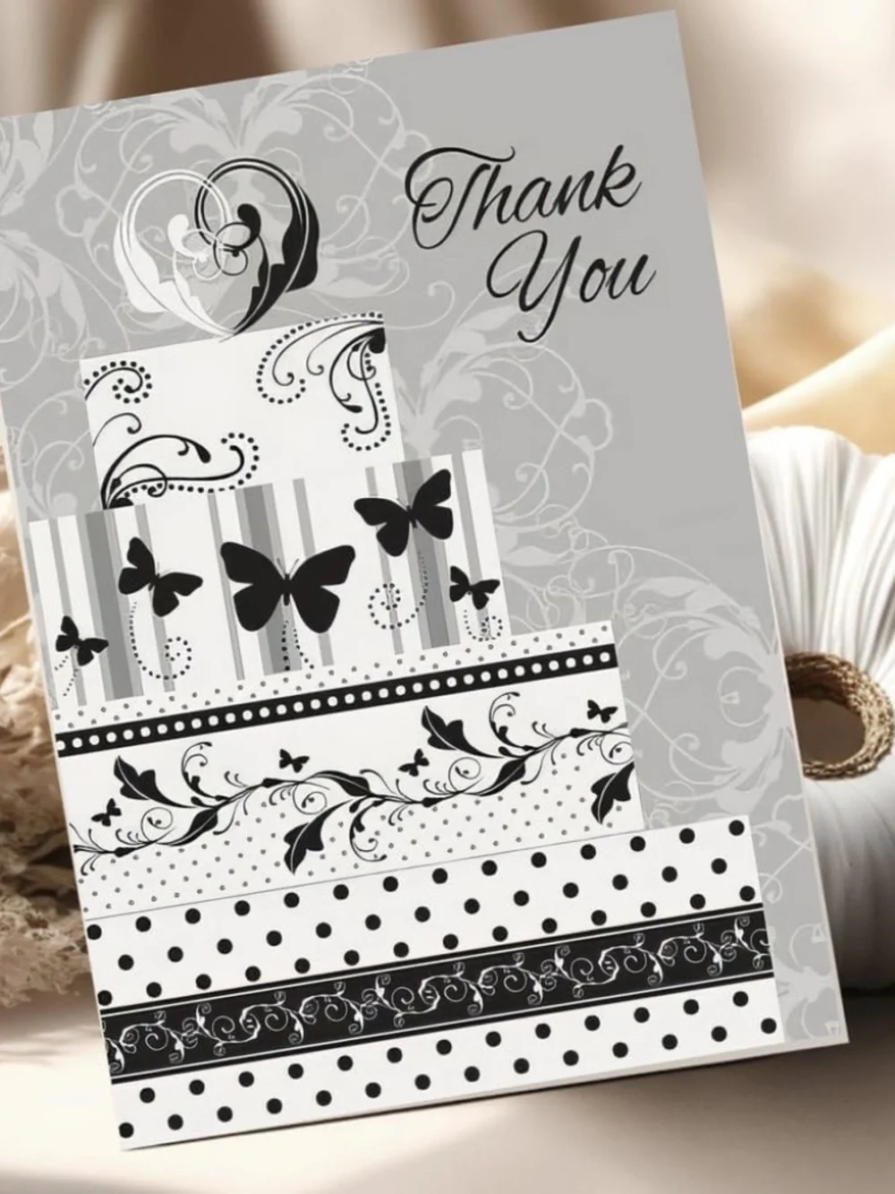 Victorian Wedding Thank You Notes, Elegant Gray Stationery Cards & Envelopes 8ct